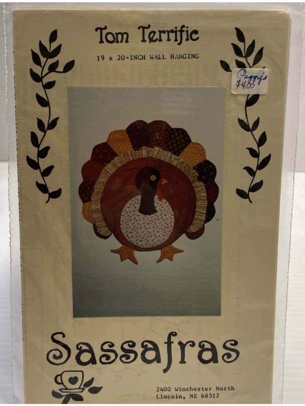 1986 Sassafras Tom Terrific Turkey Wall Quilt Pattern Leaflet 19" X 20" - NEW